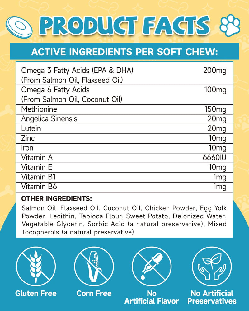 EagouDiary Salmon Oil Chews for Dogs,Omega 3 Skin & Coat Supplement for Dogs with EPA & DHA Fatty Acids,Angelica, Methionine,Vitamins,Minerals Dog Itchy Skin & Allergy Relief (120Ct) - BeesActive Australia
