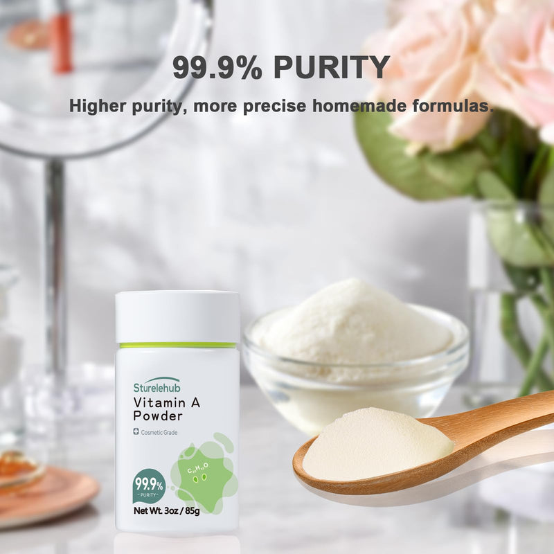 Vitamin A Palmitate Powder, Retinol Palmitate, 3OZ 99.9% Purity, Cosmetic Grade, Vitamin A Powder for Homemade Cosmetics 3 Ounce (Pack of 1)