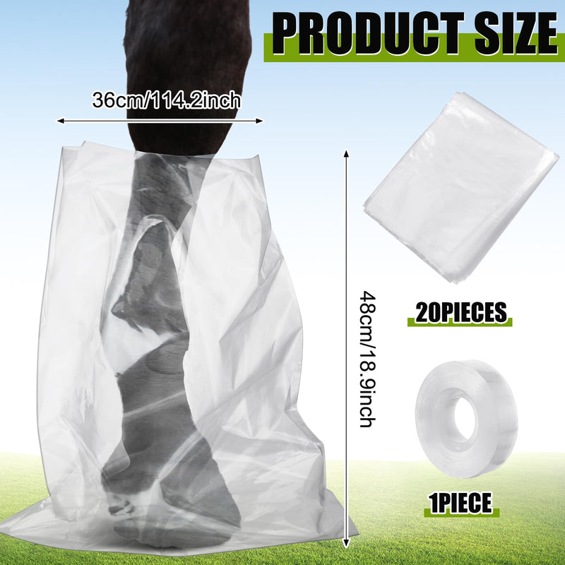 20 Pcs Disposable Soak Boot Hoof with 1 Roll of Adhesive Tape Horses Soaking Boot Bag Equine Soaker Sack for Thrush Bacterial Infection Treating Hooves Care Liquid Treatment Equine Donkey Draft - BeesActive Australia