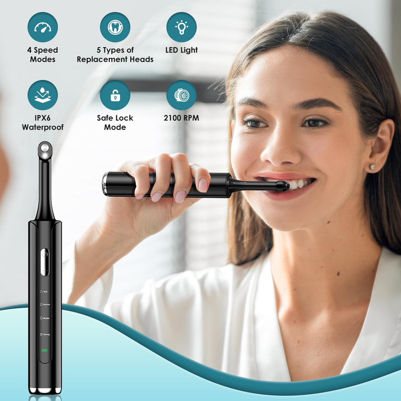 Tooth Polisher Rechargeable Teeth Polisher with 5 Brush Heads,4 Speed Modes
