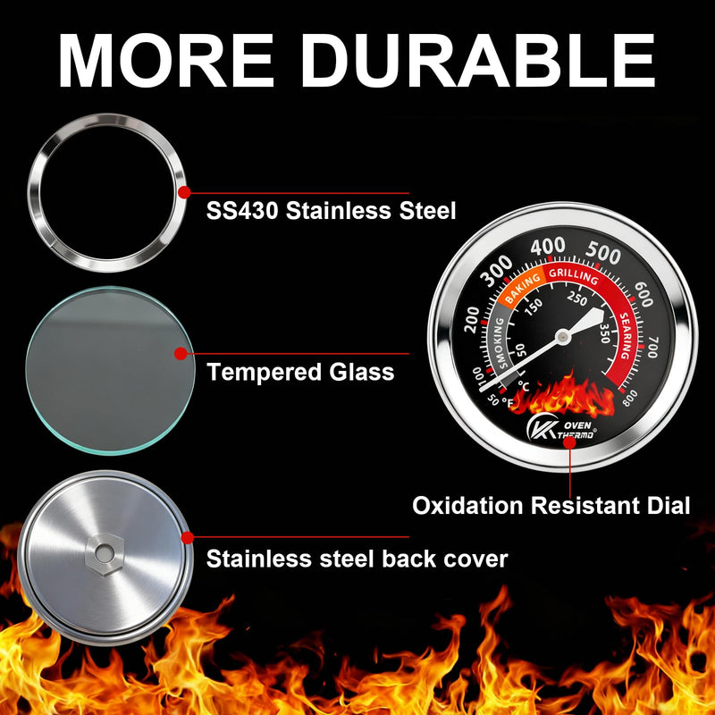 CloudHand 3 1/8 Inch BBQ Temperature Gauge, Upgrade Replacement Smoker Wood Charcoal Pit, Large Face Grill Analog Thermometer, 50-800°F Smoker-3 1/8" Black/red