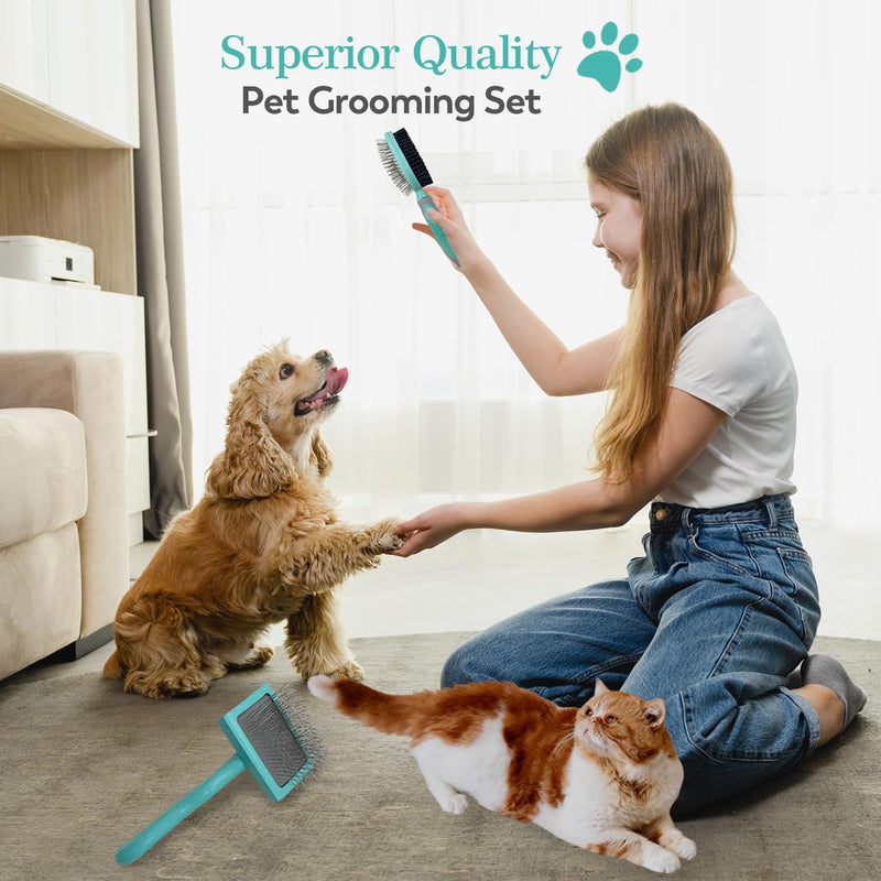 Dog Slicker Brush For Grooming Pet Hair, Best Brushes For Golden & Poodle, Skin Friendly Deshedding Grooming Tool For Dogs, Long Short Haired Brushes For Dogs & Cats, Pet Double Sided Pin Brush - BeesActive Australia