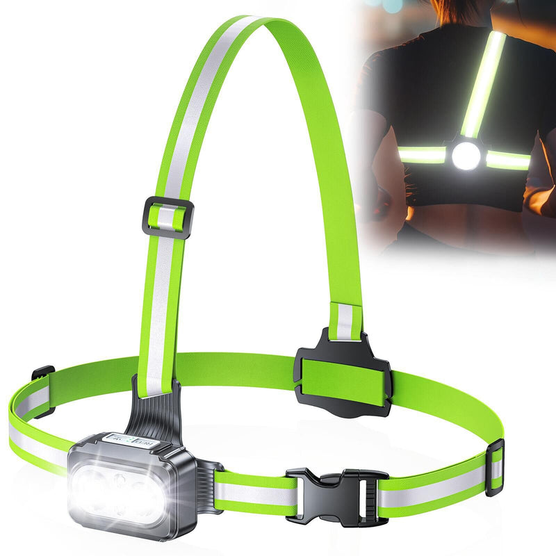 Running Lights for Runners with Reflective Straps, 500 LM 7 Modes & 45° Adjustable Running Light, IPX4 Waterproof Reflective Vest Safety Light for Night Walking Hiking Cycling, 3.5-20h Use Time 31.5 - 51.18"chest size