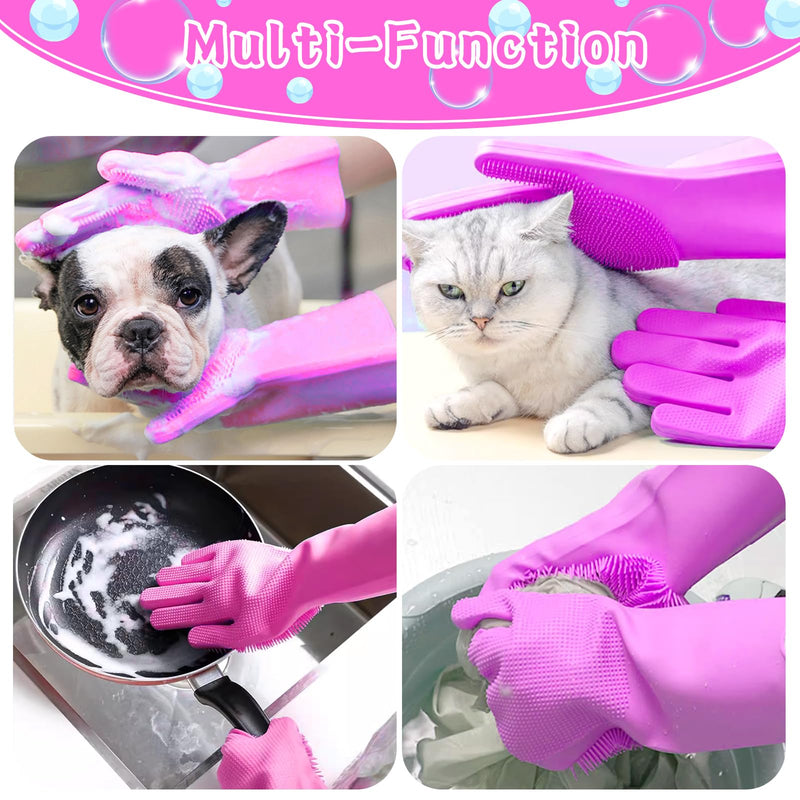 VIWIK Dog Bath Gloves with 4Pack Dog Toothbrush, Dog Grooming Kit, Dog Finger Toothbrush for Small Breed, Medium Large Dogs, Silicone Dog Washing Gloves with High-Density Teeth, Pink - BeesActive Australia