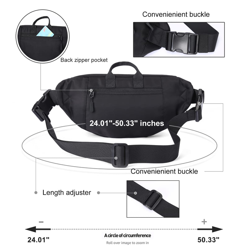 Fanny Pack for Women Men Crossbody Bag with 6-Zipper Pocket Adjustable Strap Black Fanny Packs Sling bag for Men Outdoor Travel Sports Hiking Running A-Black