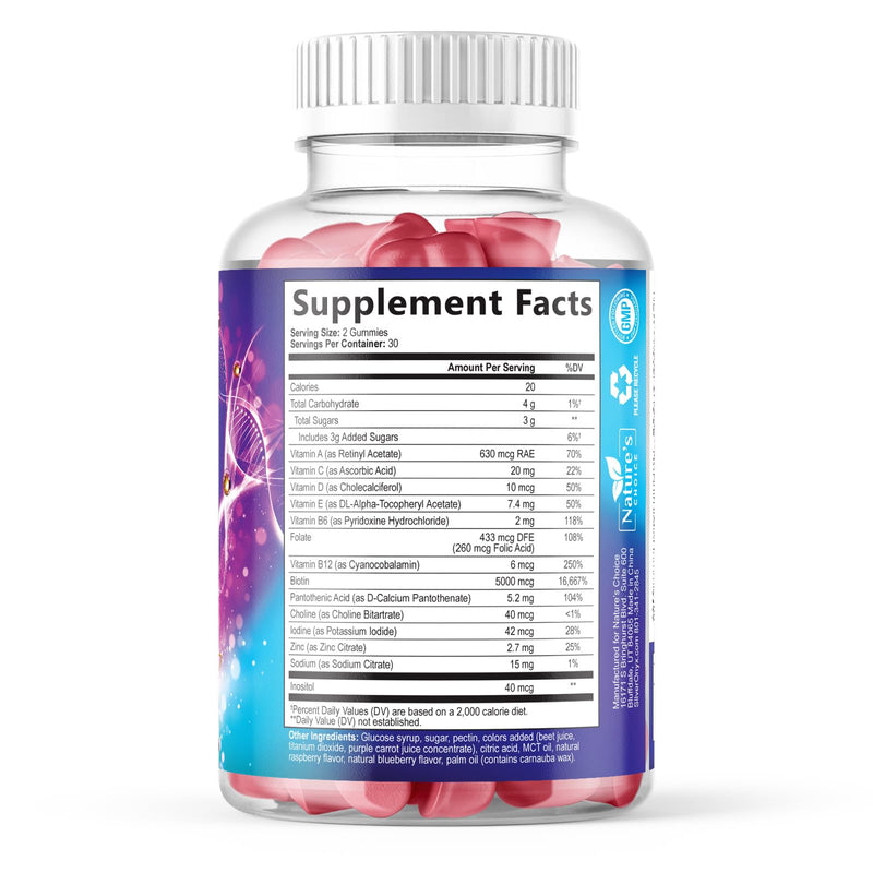 Hair Vitamins Gummies for Hair Growth - Hair, Skin & Nails Beauty Complex with 5000mcg Biotin per Serving - Supports Thicker, Stronger, Radiant-Looking Hair for Women & Men, Berry Flavor