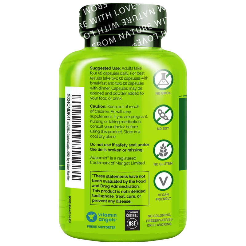NATURELO 600mg Calcium Supplement for Bone Strength, VIT D3, 360 Capsules | Magnesium, Zinc, Vit K2, for Women & Older Adults, Plant-Based, Well Tolerated, NSF Contents Certified, MFD in GMP Facility Unflavored 360 Count (Pack of 1)