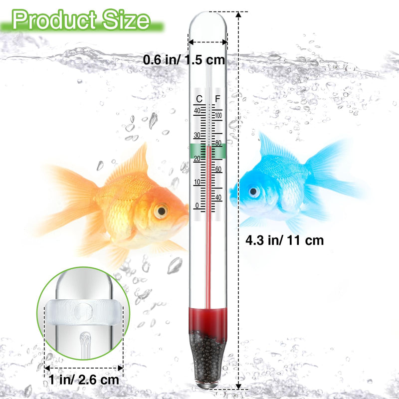 Dreyoo 4 Pcs Floating Aquarium Thermometers, Floating Glass Aquarium Thermometer with Suction Cup, Mercury Free Large Standing Thermometer for Freshwater and Saltwater Fish