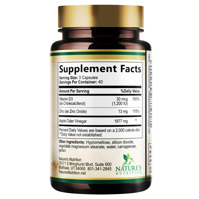 Apple Cider Vinegar Capsules 1877mg per Serving - Extra Strength Detox & Cleanse with Vitamin D & Zinc - Premium ACV, Joint Natural Digestion & Immune Support - Vegetarian Supplement - 120 Capsules 120 Count (Pack of 1)