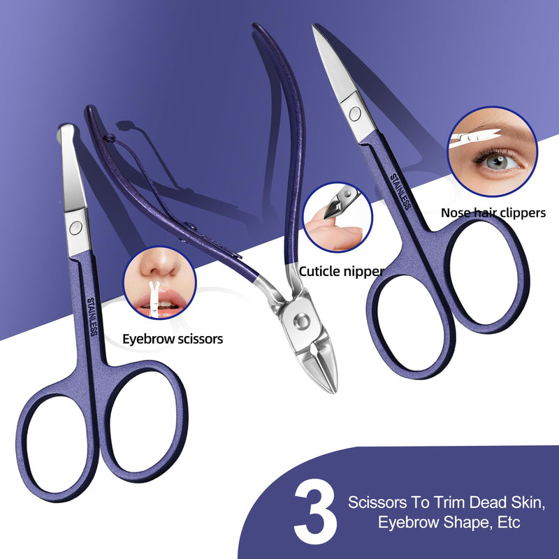Manicure Set 30 in 1 Nail Clippers Set,Nail Manicure Kit for Women,RedFlow Toenail Clippers,Pedicure Kit,Pedicure Tools,Suitable for Travel Manicure Tools (Purple) Purple