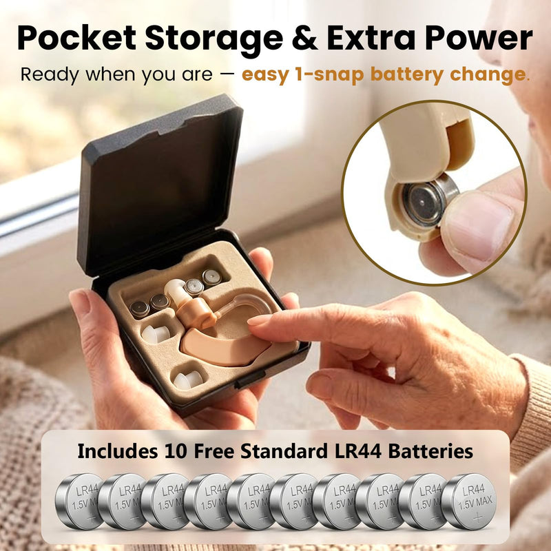 Hearing Amplifier for Seniors, Behind-the-Ear with Volume Control Beige