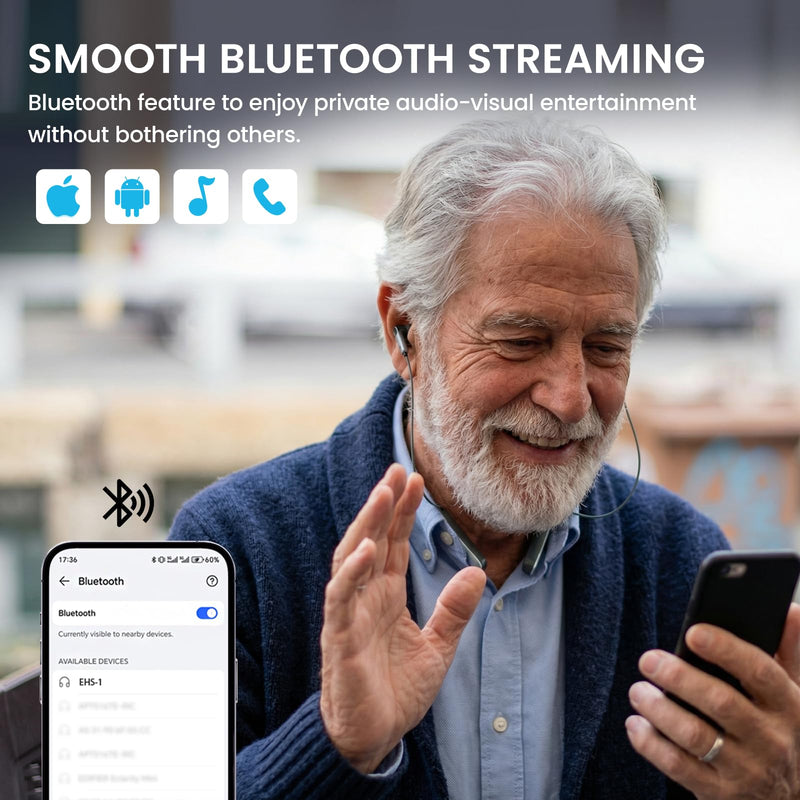 Edifier OTC Bluetooth Hearing Aids & Neckband Headphones for Adults, 2-in-1 Grey