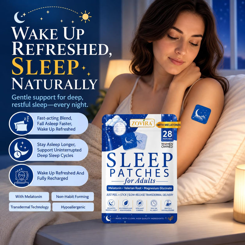 Sleep Patches for Adults — Extra Strength Melatonin & Magnesium Patch — Time-Release Sleep Aid Stickers — Non-Habit Forming, Hypoallergenic — 28 Transdermal Patches for Deep Rest & Relaxation Melatonin Extra Strength 1-Pack (Count 28)