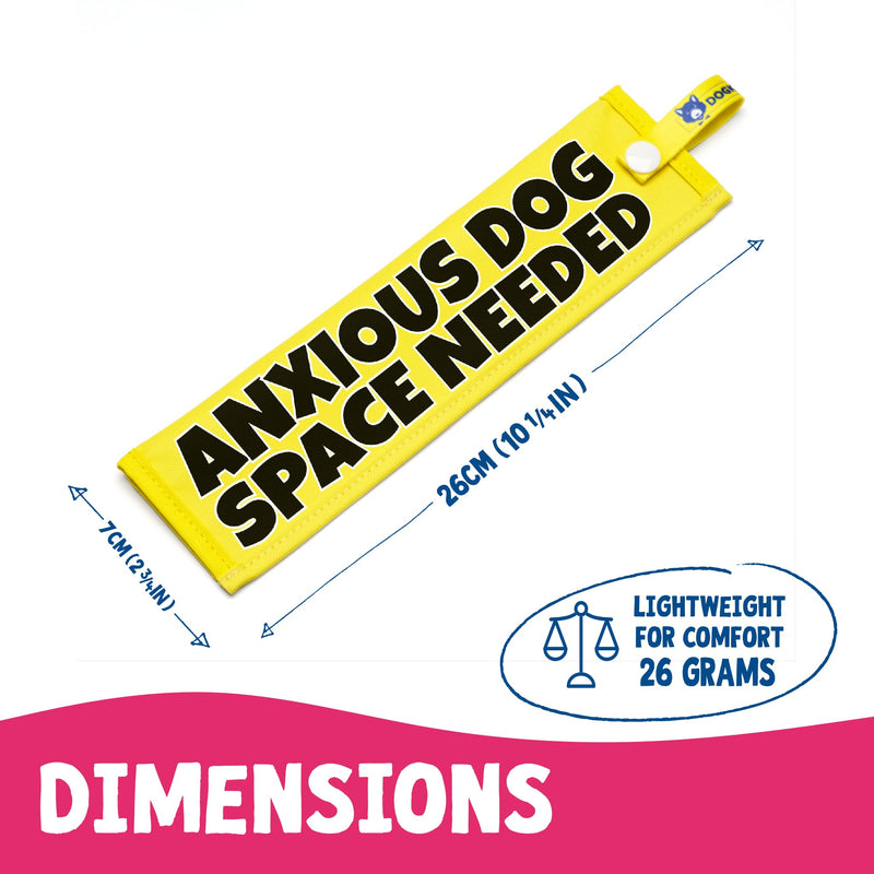 Anxious Dog – Space Needed Lead Sleeve – High Visibility Warning Wrap for Reactive Nervous Dogs – Bright Yellow Awareness Message with Snap Attachment – Waterproof Durable Double Sided Design Yellow - Plain