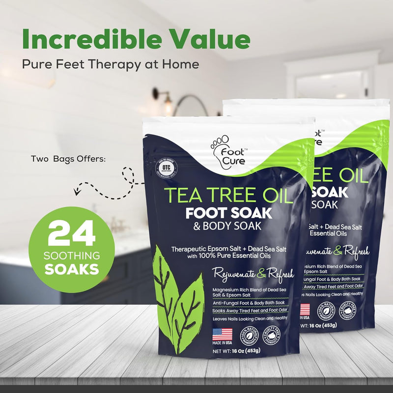 FOOT CURE Tea Tree Oil Foot Soak with Epsom Salt - Best Toenail Fungus Treatment, Athletes Foot & Softens Calluses - Soothes Sore & Tired Feet, Fungal Toe, Foot Odor Scent, Spa Pedicure (Pack of 2) | Tea Tree Oil, with Epsom Salt, Fungal Toe, Foot Odor... - BeesActive Australia