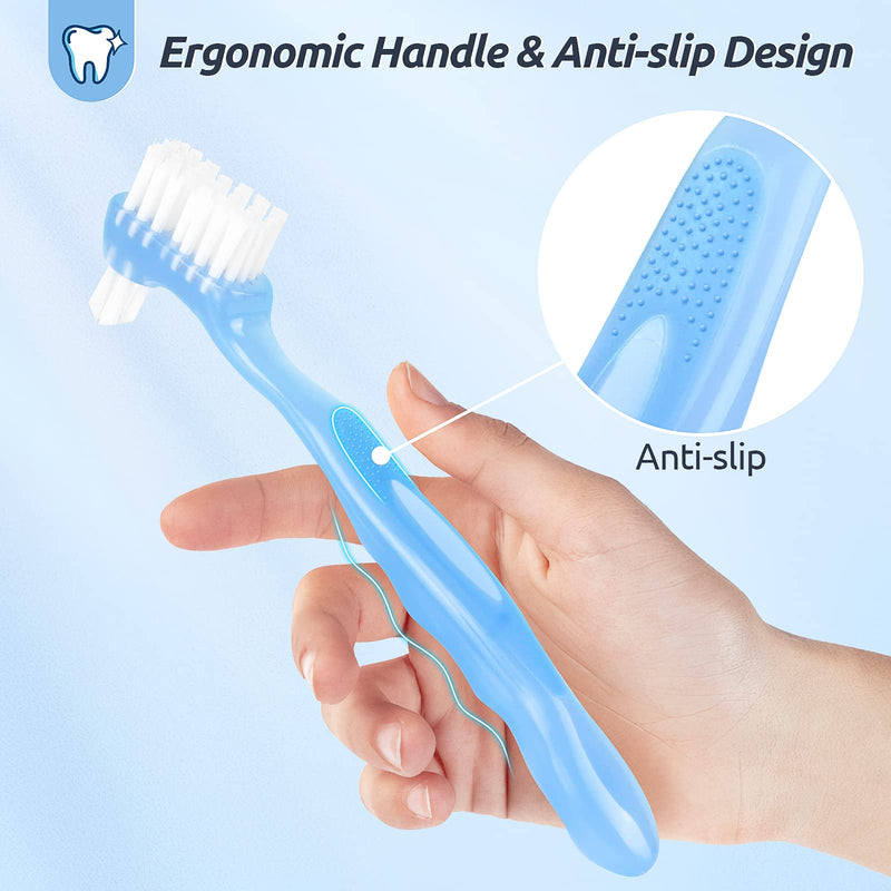 Hard Denture Cleaning Brush Toothbrush with Double Bristle Heads (4 Pcs) Heavy Duty, Multi-Layered Bristles, Portable Design,Ergonomic Anti-Slip Handle,Perfect for Deep Cleaning Care Color 1 - BeesActive Australia