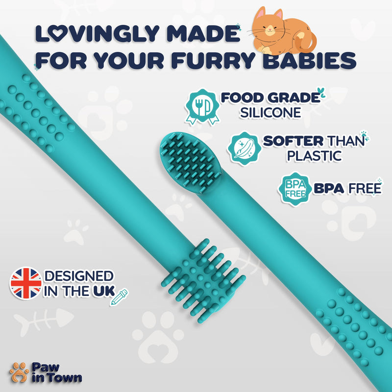PAWINTOWN Soft Cat Toothbrush Set – Suitable for Dogs – Food Grade Silicone – Cat Dental Care, Cat Teeth Cleaning, Cat Tooth Brushing Kit (Tropical Teal) Tropical Teal 2 Count (Pack of 1) - BeesActive Australia
