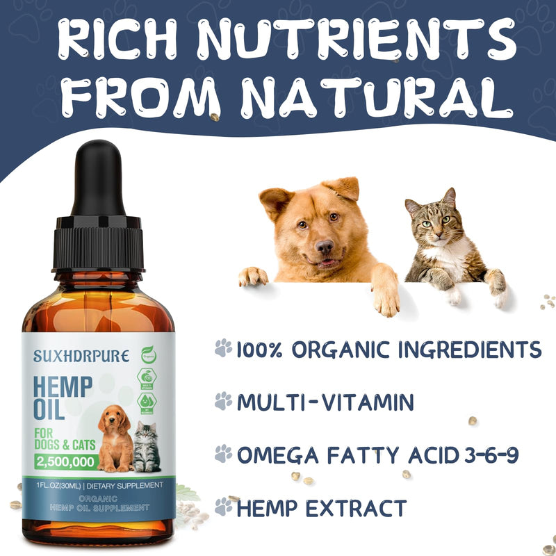 Hemp Oil for Dogs and Cats - Helps with Anxiety Pain Stress Sleep Arthritis Seizures Aggressive Relief - Support Hip Joint Health - Hemp Oil Drops Calming Treats (4 Pack)