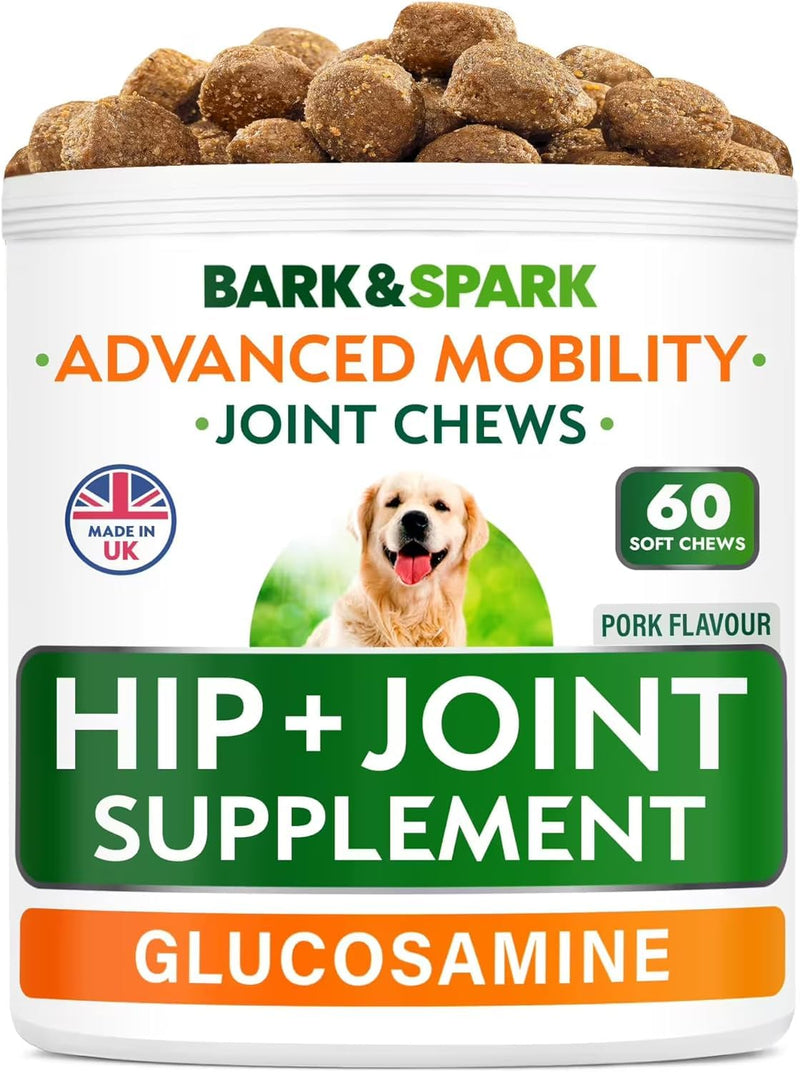 Bark&Spark Glucosamine Chondroitin Dog Hip & Joint Supplement - Joint Pain Relief - Hip & Joint Chews - Joint Support- Senior Doggie Vitamin Pill - 60 Count (Pack of 1) Vegetable