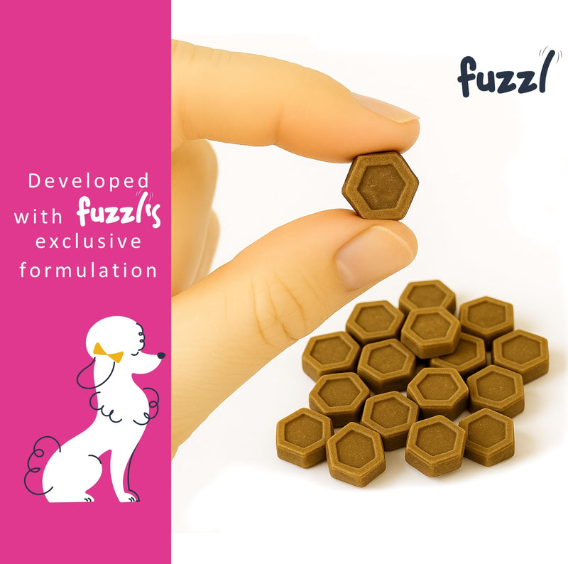 Fuzzl Calming Supplement Treats - Reduce Stress, Fear, Barking, Aggression, Separation and Travel Anxiety - Made in UK Science Backed Vet Approved 30 Treats