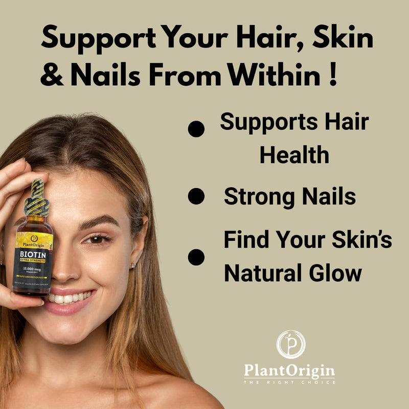 Liquid Biotin 15,000 MCG – Hair Growth, Skin & Nails Support for Women & Men | High Absorption Vitamin B7 Drops | Vegan, Kosher, Sugar-Free, No Alcohol | 60 Servings