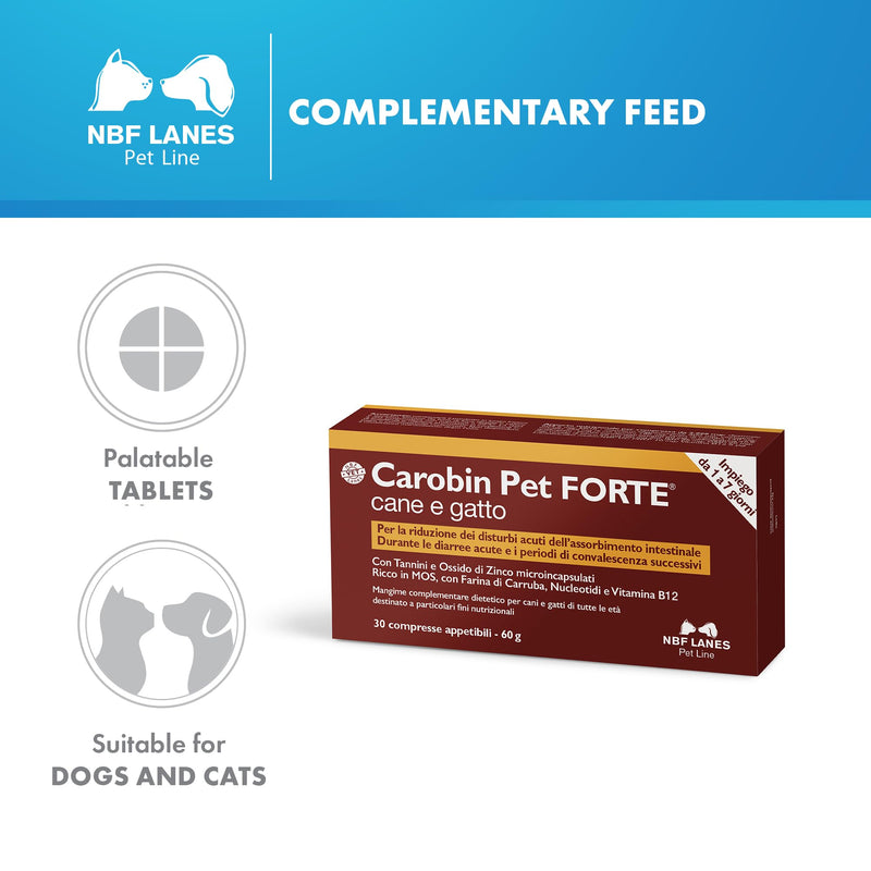 NBF Lanes | Carobin Pet Forte for Dogs and Cats, Supports the Reduction of Acute Intestinal Absorption Disorders, Acute Diarrhoea, and Recovery Tablets