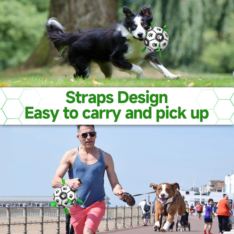 QDAN Dog Toys Soccer Ball with Straps, Interactive Dog Toys for Tug of War, Puppy Birthday Gifts, Dog Tug Toy, Dog Water Toy, Durable Dog Balls World Cup for Small & Medium Dogs（6 Inch） Medium Size 2 Dark Green - BeesActive Australia