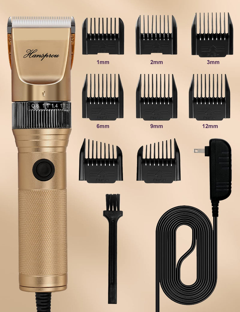Dog Grooming Clippers, Professional Dog Clipper for Thick Coat 12V Plug-in Pet Trimmer High Power Pet Clippers Low Noise with Guard Combs Brush for Dogs Cats and Other Animal 12V Motor Gold-1 - BeesActive Australia