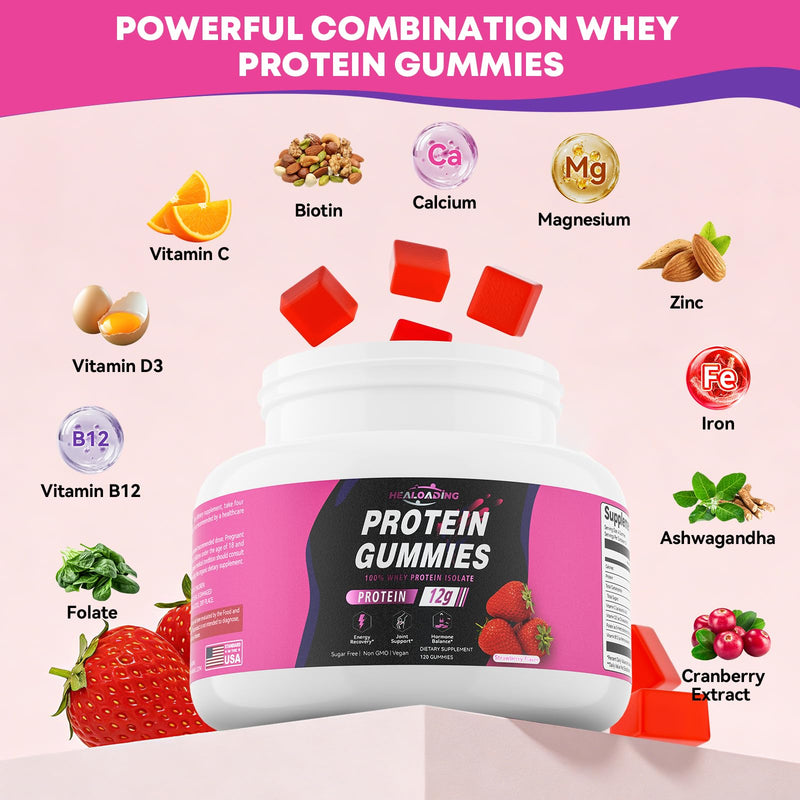 Whey Protein Gummies for Muscle Recovery & Growth – Daily Protein Supplement for Men & Women – Post Workout Supplement