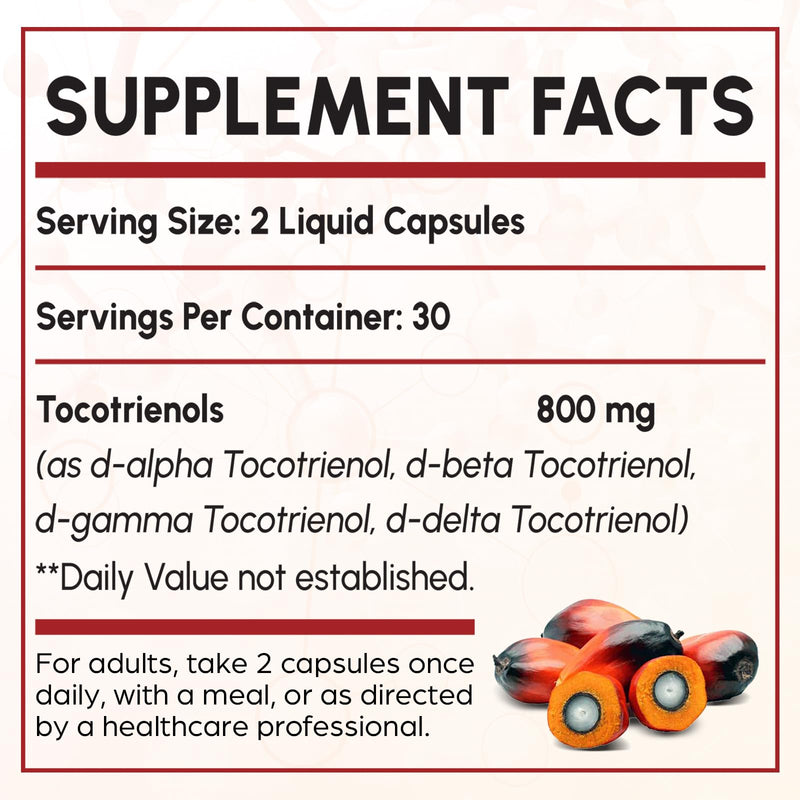 Tocotrienol Supplement Full Spectrum, Cutting-edge Fusion Technology, Tocotrienol Vitamin E-Tocotrienols 800mg,Powerful Antioxidant,Cardiovascular,Highest Absorption Rate - 60 Liquid-Filled Capsules Unflavored 60 Count (Pack of 1) - BeesActive Australia