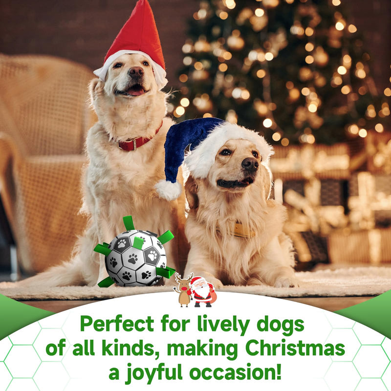 QDAN Dog Toys Soccer Ball with Straps, Interactive Dog Toys for Tug of War, Puppy Birthday Gifts, Dog Tug Toy, Dog Water Toy, Durable Dog Balls World Cup for Small & Medium Dogs（6 Inch） Medium Size 2 Dark Green - BeesActive Australia