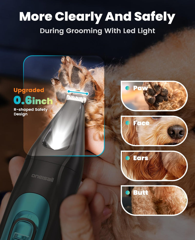 oneisall Dog Grooming Kit Dog Clippers for Grooming, Cordless Dog Paw Trimmer Dog Nail Grinder with LED Light Rechargeable 2000mAh Dog Grooming Clippers Low Noise Dog Hair Trimmer for Dogs, Cats, Pets