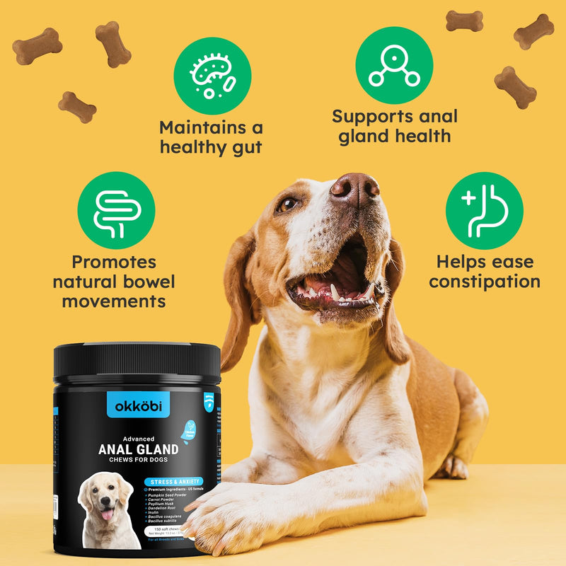 Anal Gland Chews 150Pcs - Constipation Relief for Dogs - Fiber Supplements, Natural Ingredients & Vitamins - Chicken Chicken Flavor