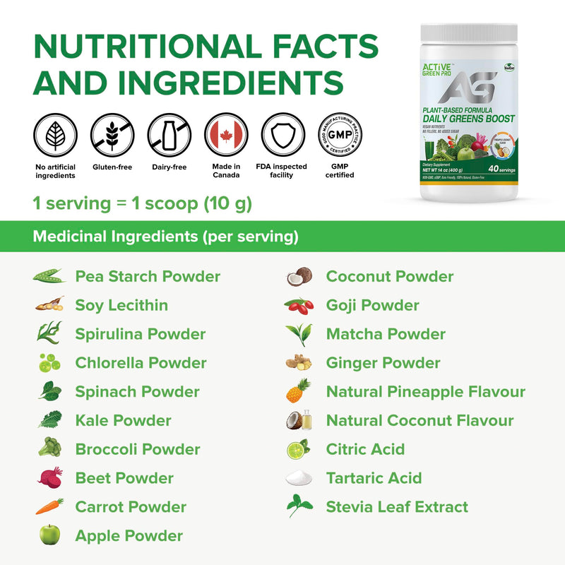 Daily Green Boost - Greens Powder – 14 Different Green Superfoods in Each Serving - Full of Essential Antioxidants, Fiber, Vitamins and Minerals – Everyday Health and Detox Pineapple-Coconut - BeesActive Australia