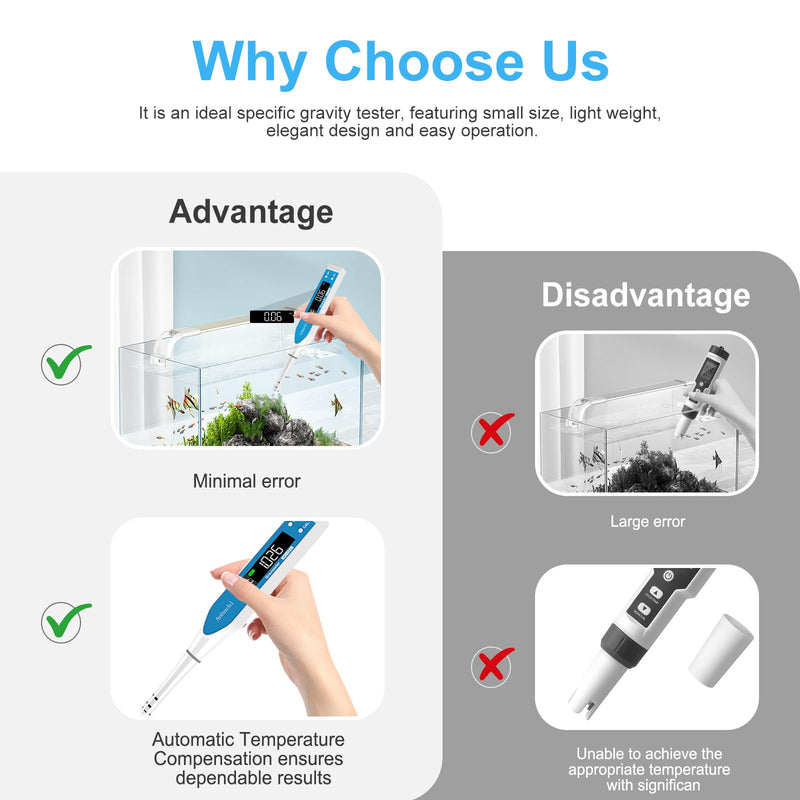 Digital Salinity Meter 3-in-1 Saltwater Tester – Specific Gravity, Salinity & Temperature Pen Hydrometer, High Accuracy Water Quality Tester for Aquarium, Marine, Pool, Hydroponics, Aquaculture