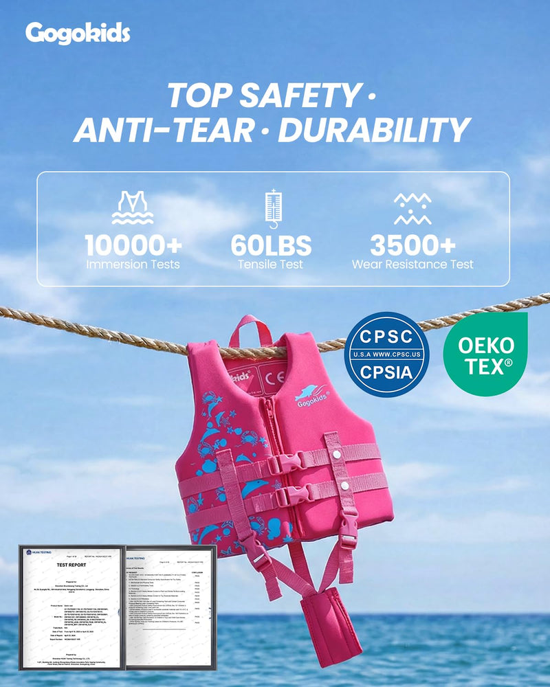 Gogokids Toddler Swim Vest, Kids Floaties – Boys & Girls Buoyancy Jacket for Pool & Beach, Fits 2-8 Years / 22-60 lbs Pink Dolphin S (2-4 Years) - BeesActive Australia
