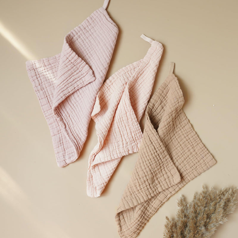 Konssy Baby Muslin Washcloths 7 Pack -100% Cotton Baby Bath Washcloths, Soft Baby Wash Cloths and Absorbent Burp Cloths for Newborn Kids Girls and Boys, 11x11 inches Pink - BeesActive Australia