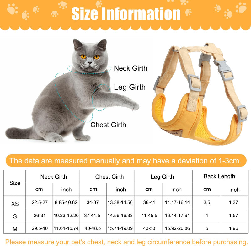Cat harness, adjustable cat harness, escape-proof, cat harness with leash, escape-proof, premium puppy harness with soft, for small animals, adjustable chest harness, yellow, XS - BeesActive Australia