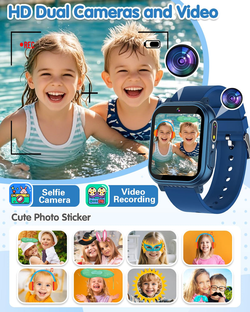 Waterproof Smart Watch for Kids with 32 Games Dual Camera, Habit Tracking, Alarm, Pedometer, HD Touchscreen with Protector, Kids Watch Toys for Boy Age 5-12 Christmas Birthday Gift Boys Girls(Blue) BLUE - BeesActive Australia