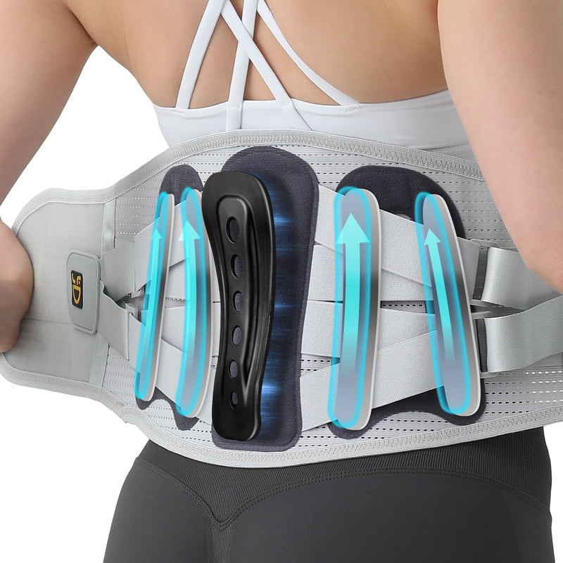 Lower Back Brace for Women & Men - Adjustable Lumbar Back Brace, Full Support Lumbar Brace, Ergonomic Design & Soft Breathable 3D Knit Material, for Sciatica Scoliosis Posture, Ideal for Work Lifting (M) Medium Gray