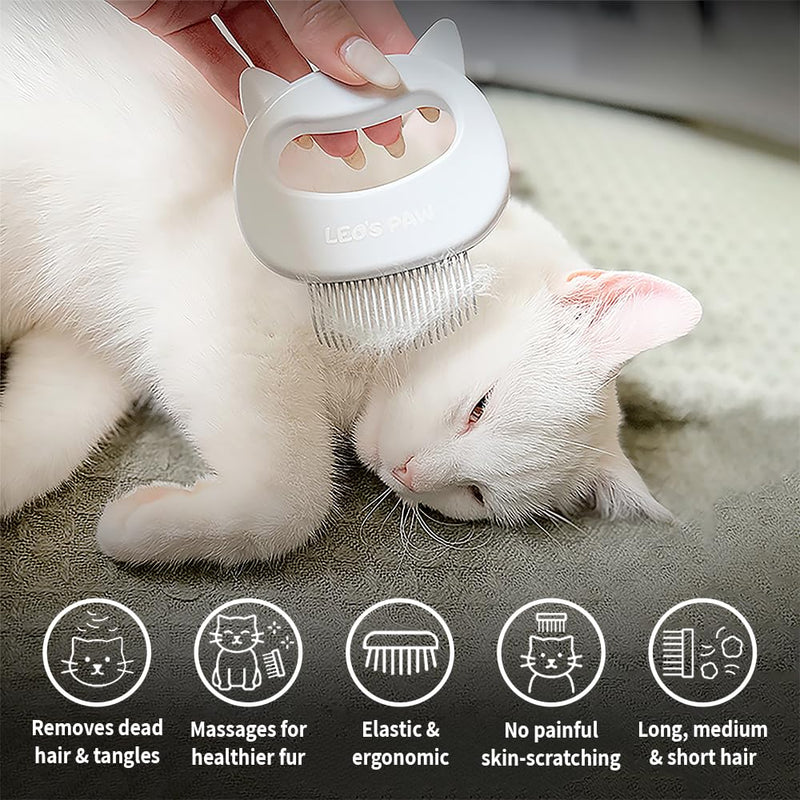 Leo's Paw The Original Pet Hair Removal Massaging Shell Comb Soft Deshedding Brush Grooming and Shedding Matted Fur Remover Dematting tool for Long and Short Hair Cat Dog Puppy Bunny (White) White - BeesActive Australia