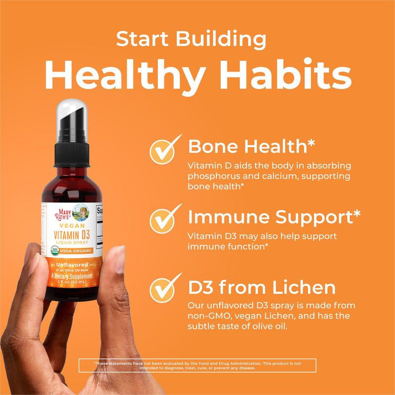 MaryRuth Organic Vitamin D Drops Spray, Adult & Kids Vitamin D, 30 Servings | USDA Organic, Sugar Free, Immune Support for Adults & Kids, Vegan, Gluten Free