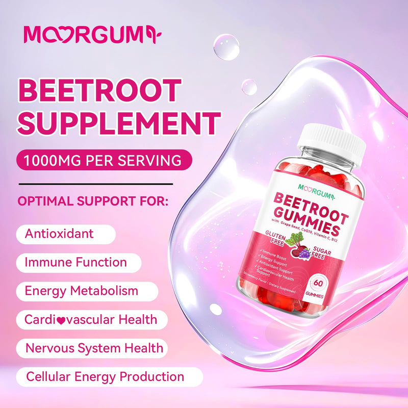 Beetroot Gummies with Grape Seed, Niacin, CoQ10, Vitamin C, B12, L-Citrulline & L-Arginine, Antioxidant Support, Sugar-Free Beet Root Supplement for Women & Men, 120 Count 30 Count (Pack of 2)