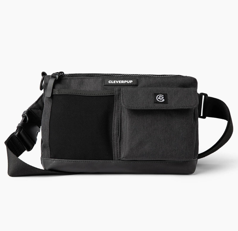 Dog Walk & Train Sling Bag - Hands-Free 2-In-1 Treat Pouch, Poop Bag Holder, Clicker, Phone Pocket - Crossbody/Fanny Pack, Adjustable Strap - Graphite - BeesActive Australia