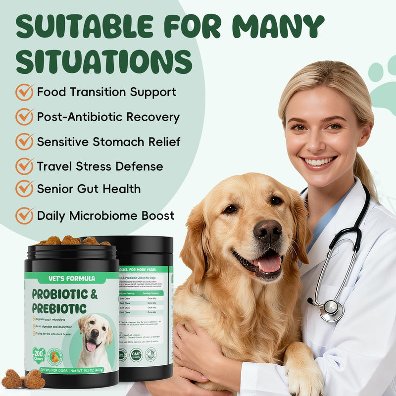 Probiotics for Dogs - Probiotic Chews for Dogs with Digestive Enzymes & Prebiotics, Gut Health & Bowel Support, Diarrhea Relief & Gas, Pumpkin for Sensitive Stomachs, 200 Count Chicken Flavor