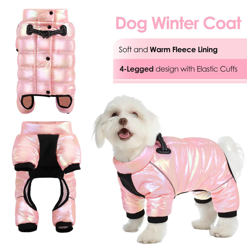 AOFITEE Dog Coat, Waterproof Dog Jacket for Winter, Warm Fullbody Dog Snowsuit, Zip Up Fleece Dog Vest, Cold Weather Dog Coats with Reflective Stripes, Outdoor Windproof Dog Apparel for Small Dogs, M Medium Pink - BeesActive Australia