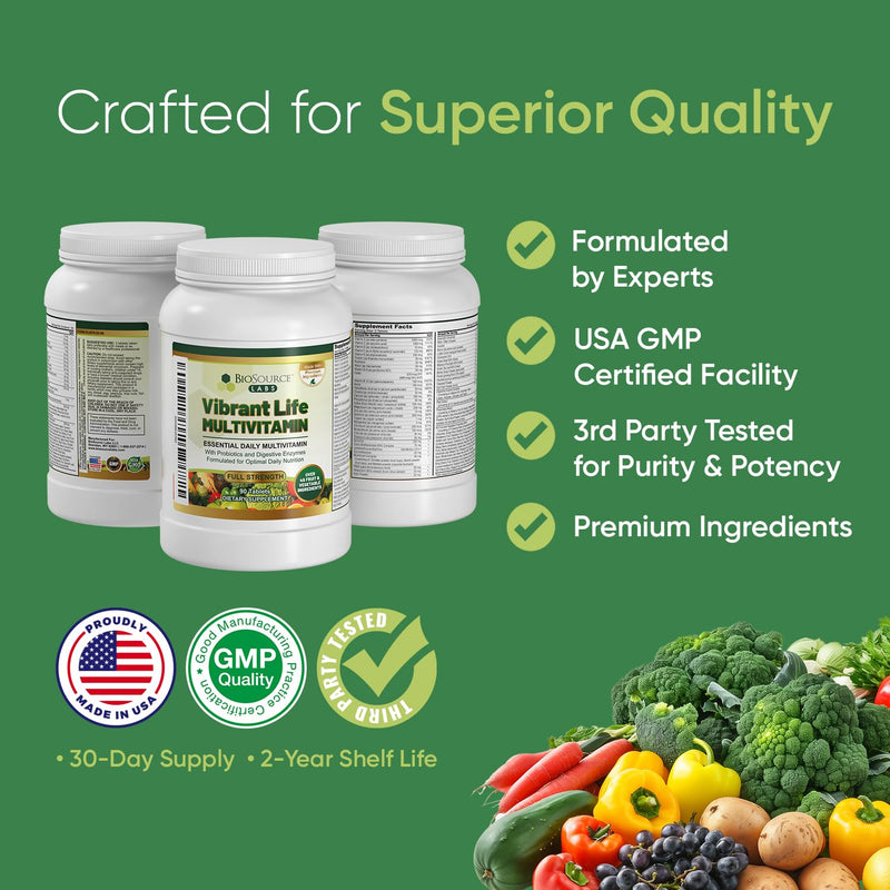 Vibrant Life Multivitamin with Probiotics, 30-Day Supply | Digestive enzymes, B-complex, 45+ fruits and vegetables, non-GMO, gluten-free vitamins and minerals for men and women