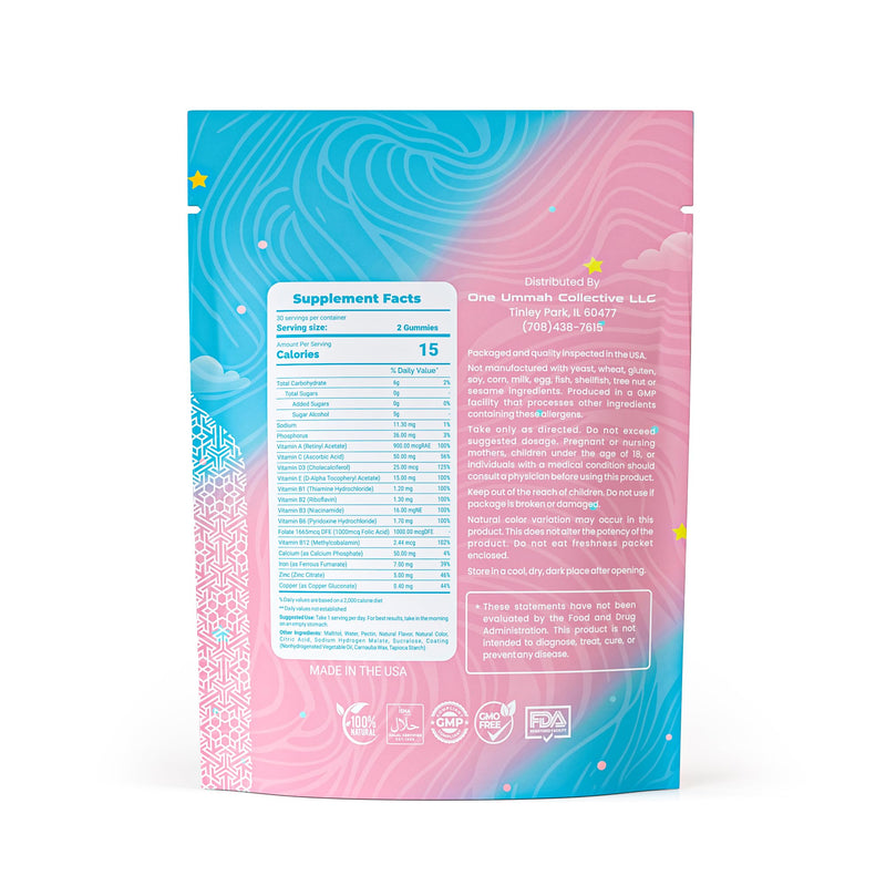 Halal Certified Prenatal Gummies - Essential Vitamins with Folate, Biotin, & Zinc for Baby’s Development & Mom’s Wellness - Easy Digestion & High Absorption - Tasty Gummy Supplement