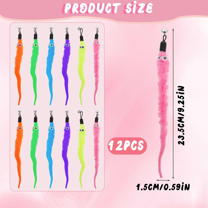 Vin Beauty 12 Pcs Cat Worm Toy Refills Cat Toys Wand Replacement Cat Wand Refills Worm Teaser with Bells Cat Wand Attachments Worm Toy Cat Accessories for Bored Indoor Cats Kitten - BeesActive Australia