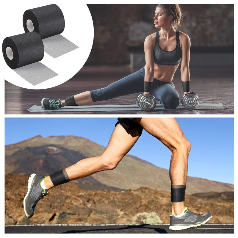 Nuanchu 12 Pcs Pre Wrap Athletic Tape, 2.75inch x 30 Yards Foam Sport Underwrap Tapes Prewrap Tape for Hair Wrists Hands Ankles Knees Women Man Hiking Running(Black) Black - BeesActive Australia